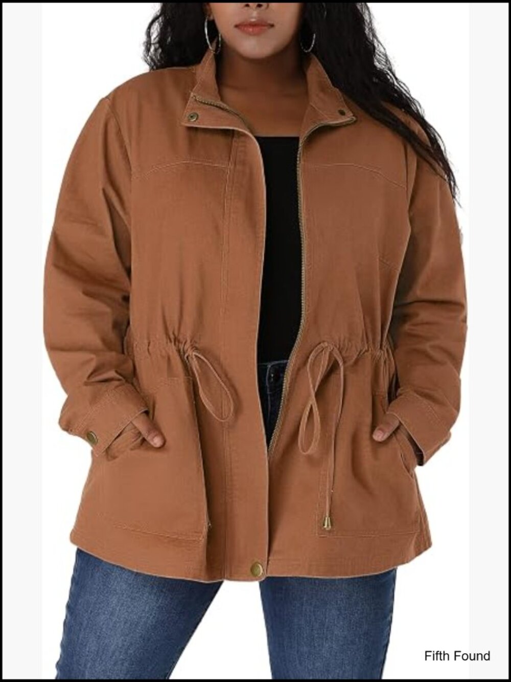 Women's Plus Size Anorak Jacket Lightweight Utility Drawstring Waist Casual